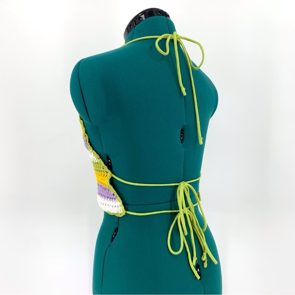 Zara NWT Striped Crochet Backless Halter Top with Ties, Medium - Picture 6 of 15